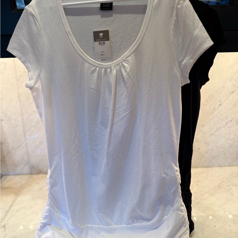 NWT Maternity White Scoop Neck Modal Cotton Cap Sleeve Tee Size Small Y2K